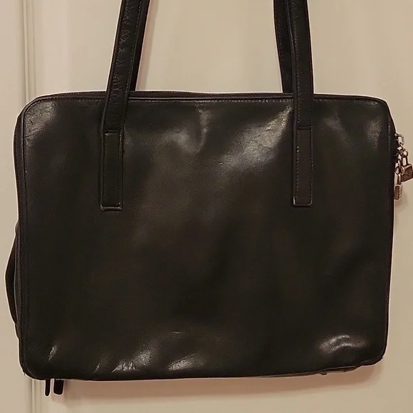 Great Condition Perlina Vintage Black Leather Laptop Bag/Briefcase Tote - Picture 4 of 13